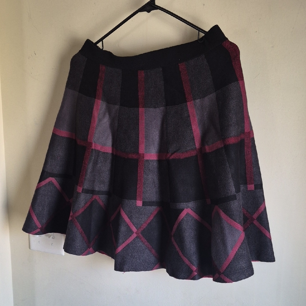 Grace Elements Black and Burgundy Plaid Circle Skirt